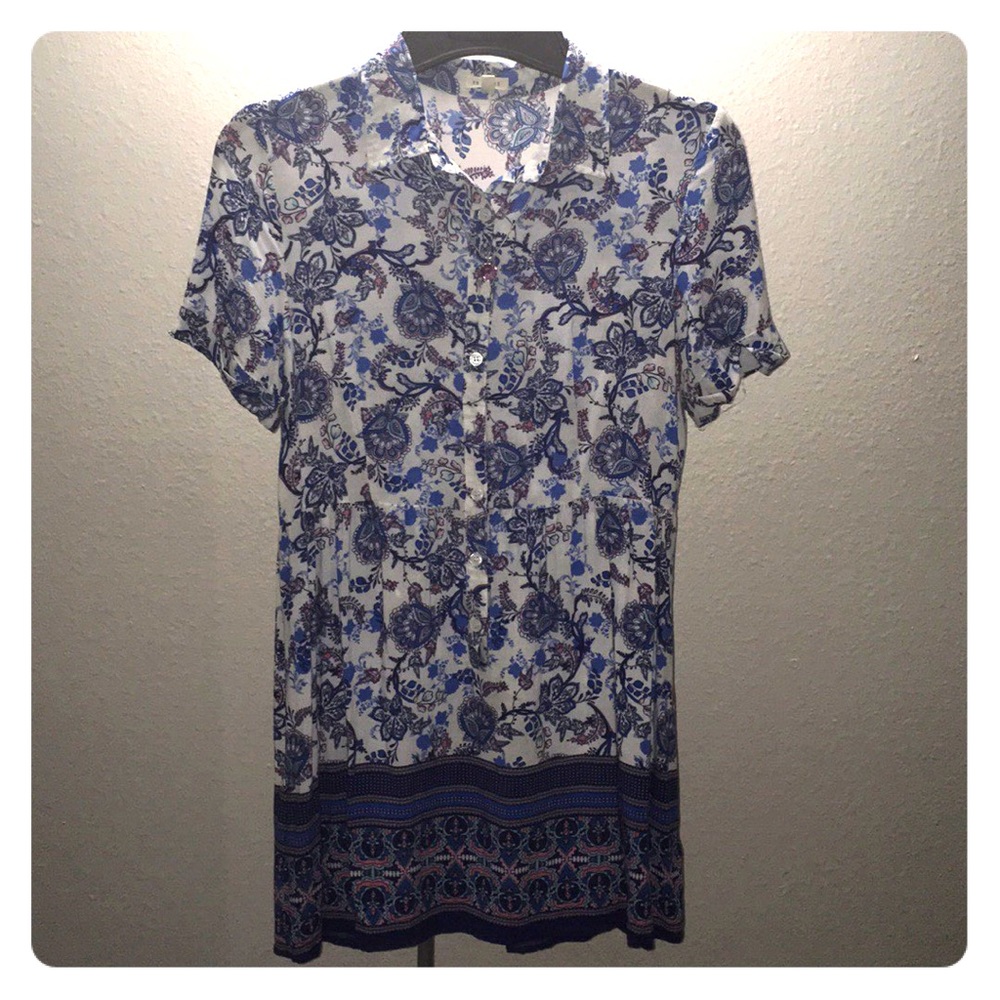 Pretty boho pattern collared shirt long pink blue